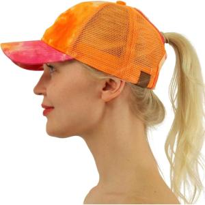 imageCC Ponytail Messy Buns Trucker Ponycaps Plain Baseball Visor Cap Dad HatTie Dye Orange