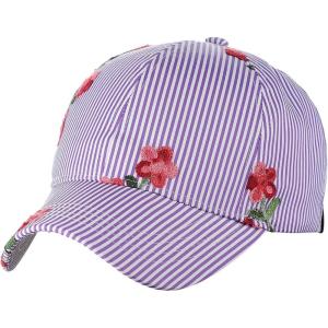 imageCC Poplin Pinstripe Print Embroidered Flower Adjustable Baseball Cap Purple