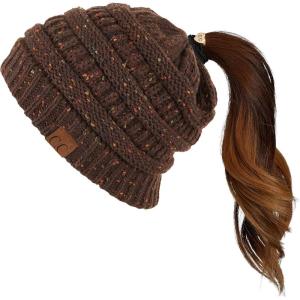 imageCC Ribbed Confetti Knit Beanie Tail Hat for Adult MB33Brown