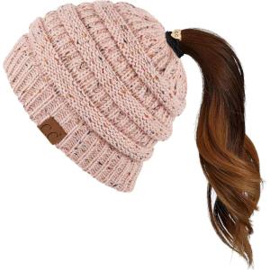 imageCC Ribbed Confetti Knit Beanie Tail Hat for Adult MB33Indi Pink