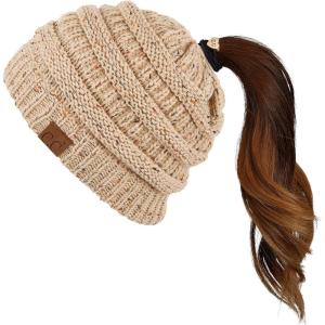 imageCC Ribbed Confetti Knit Beanie Tail Hat for Adult MB33Latte