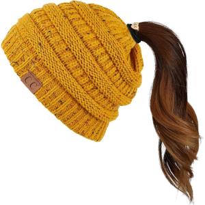 imageCC Ribbed Confetti Knit Beanie Tail Hat for Adult MB33Mustard