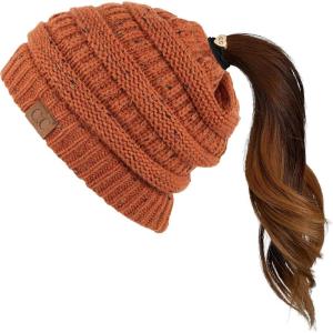 imageCC Ribbed Confetti Knit Beanie Tail Hat for Adult MB33Rust