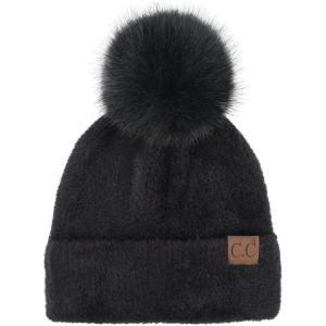 imageCC Sequin Pom Beanie for Women  Acrylic Stretchable Soft Warm Knit Winter Skully Hat with Yarn PomTerryblack