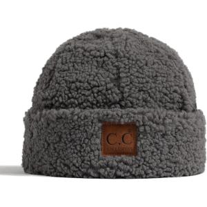 imageCC Sherpa Cuff Beanie Hat Suede Logo and Sherpa Mitten Gloves HAT008MT008Greybeanie