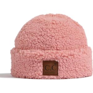 imageCC Sherpa Cuff Beanie Hat Suede Logo and Sherpa Mitten Gloves HAT008MT008Rosebeanie