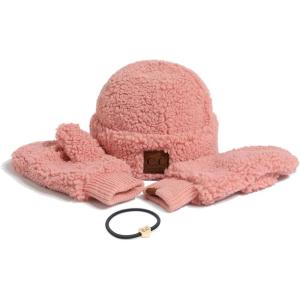 imageCC Sherpa Cuff Beanie Hat Suede Logo and Sherpa Mitten Gloves HAT008MT008Rosegift Set