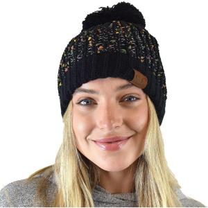 imageCC Soft Winter Warm Confetti Knit Chenille Pom Beanie HatBlack