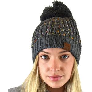 imageCC Soft Winter Warm Confetti Knit Chenille Pom Beanie HatDark Melange Gray