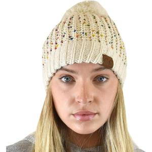 imageCC Soft Winter Warm Confetti Knit Chenille Pom Beanie HatOatmeal