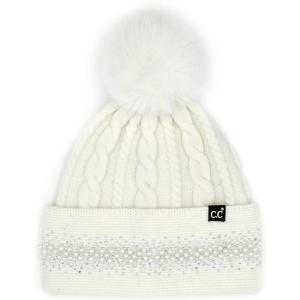 imageCC Star Stud Fur Pom Beanie for Women  Recycled Yarn Stretchable Soft Warm Knit Winter Skully Hat with Faux Fur PomPearlivory