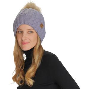 imageCC Thick Cable Knit Faux Fuzzy Fur Pom Fleece Lined Skull Cap Cuff BeaniePale Lavender