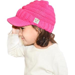 imageCC Toddler Trendy Warm Oversized Chunky Soft Oversized Ribbed Slouchy Knit Hat with Visor BrimNew Candy Pink