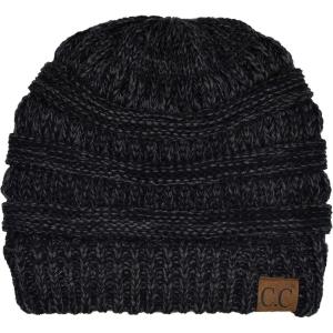 imageCC Trendy Warm Chunky Soft Stretch Cable Knit Beanie2 Tone BlackCharcoal