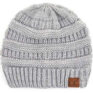 imageCC Trendy Warm Chunky Soft Stretch Cable Knit Beanie2 Tone Grey