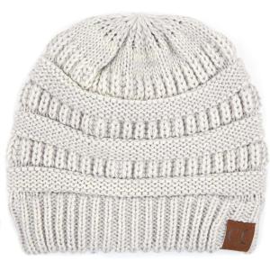 imageCC Trendy Warm Chunky Soft Stretch Cable Knit Beanie2 Tone Light Grey