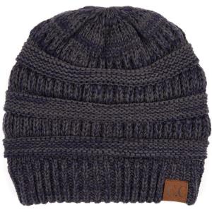 imageCC Trendy Warm Chunky Soft Stretch Cable Knit Beanie2 Tone NavyGrey
