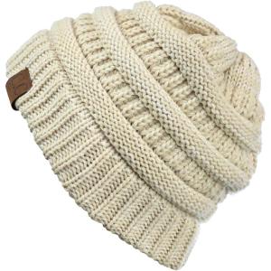 imageCC Trendy Warm Chunky Soft Stretch Cable Knit BeanieBeigeIvory