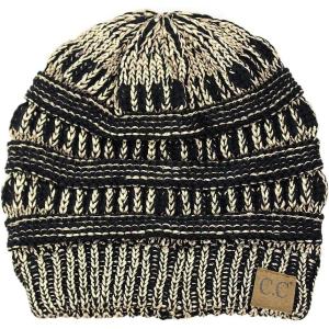 imageCC Trendy Warm Chunky Soft Stretch Cable Knit BeanieBlackMet Gold