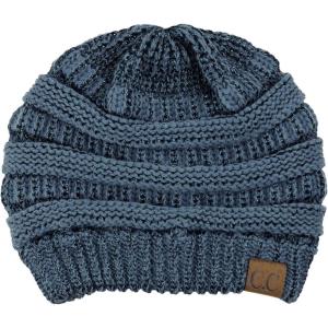 imageCC Trendy Warm Chunky Soft Stretch Cable Knit BeanieDark Denim Metallic