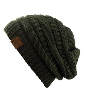 imageCC Trendy Warm Chunky Soft Stretch Cable Knit BeanieDark Olive