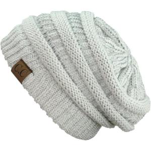 imageCC Trendy Warm Chunky Soft Stretch Cable Knit BeanieIvoryMet Silver