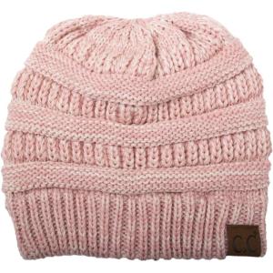 imageCC Trendy Warm Chunky Soft Stretch Cable Knit BeanieLt PinkBeige Mix