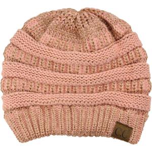 imageCC Trendy Warm Chunky Soft Stretch Cable Knit BeaniePeach Metallic