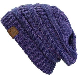 imageCC Trendy Warm Chunky Soft Stretch Cable Knit BeaniePurpleNavy