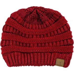 imageCC Trendy Warm Chunky Soft Stretch Cable Knit BeanieRed Metallic