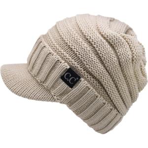imageCC Trendy Warm Oversized Chunky Soft Oversized Ribbed Slouchy Knit Hat with Visor BrimBeige