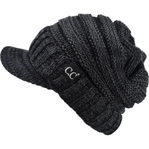 imageCC Trendy Warm Oversized Chunky Soft Oversized Ribbed Slouchy Knit Hat with Visor BrimBlack  Charcoal