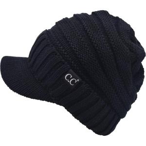 imageCC Trendy Warm Oversized Chunky Soft Oversized Ribbed Slouchy Knit Hat with Visor BrimBlack