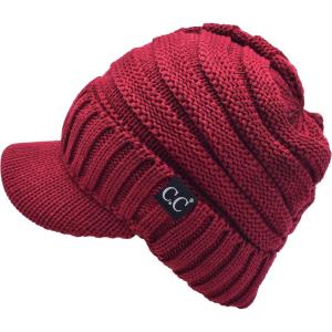 imageCC Trendy Warm Oversized Chunky Soft Oversized Ribbed Slouchy Knit Hat with Visor BrimBurgundy