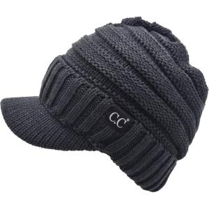 imageCC Trendy Warm Oversized Chunky Soft Oversized Ribbed Slouchy Knit Hat with Visor BrimCharcoal Grey