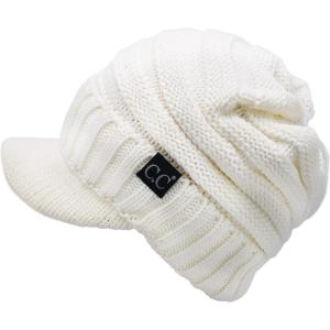 imageCC Trendy Warm Oversized Chunky Soft Oversized Ribbed Slouchy Knit Hat with Visor BrimIvory  Off White