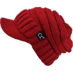 imageCC Trendy Warm Oversized Chunky Soft Oversized Ribbed Slouchy Knit Hat with Visor BrimRed