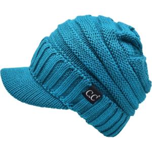 imageCC Trendy Warm Oversized Chunky Soft Oversized Ribbed Slouchy Knit Hat with Visor BrimTeal