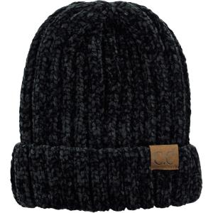imageCC Unisex Chenille Soft Warm Stretchy Thick Cuffed Knit Beanie Cap HatBlack