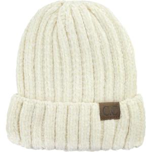 imageCC Unisex Chenille Soft Warm Stretchy Thick Cuffed Knit Beanie Cap HatIvory