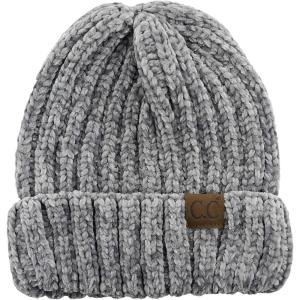 imageCC Unisex Chenille Soft Warm Stretchy Thick Cuffed Knit Beanie Cap HatLight Mel Grey