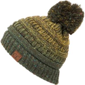 imageCC Unisex Ribbed Confetti Knit Beanie HAT33Olive Pom