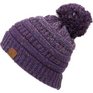 imageCC Unisex Ribbed Confetti Knit Beanie HAT33Purple Pom