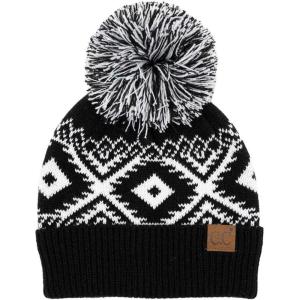 imageCC Unisex Warm Soft Knit Pom Beanie HatAztec Black
