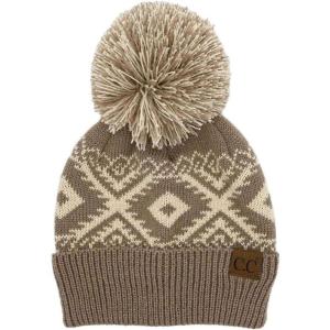 imageCC Unisex Warm Soft Knit Pom Beanie HatAztec Taupe