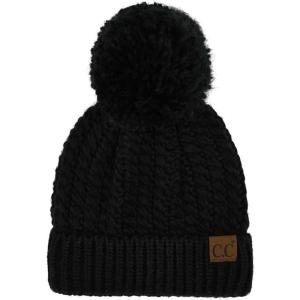 imageCC Unisex Warm Soft Knit Pom Beanie HatCable Twist Black