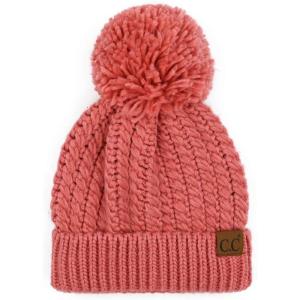 imageCC Unisex Warm Soft Knit Pom Beanie HatCable Twist Dark Rose