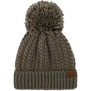 imageCC Unisex Warm Soft Knit Pom Beanie HatCable Twist Gray