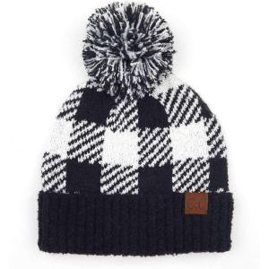 imageCC Unisex Warm Soft Knit Pom Beanie HatCheckered BlackWhite