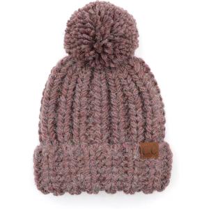 imageCC Unisex Warm Soft Knit Pom Beanie HatFuzzy Cable Knit Coco Berry